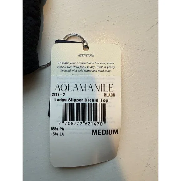 NWT Aquamanile Ladys Slipper Orchid Bandeau Bikini Top Black Size M $190 [jb] - Picture 6 of 7